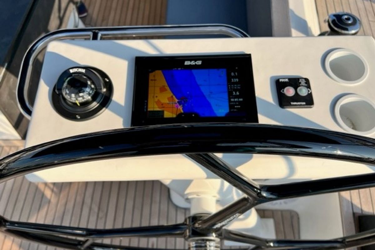 Cockpit of Sofia Blu, a D&D Kufner 54 Exclusive sailboat at Salerno, Italy