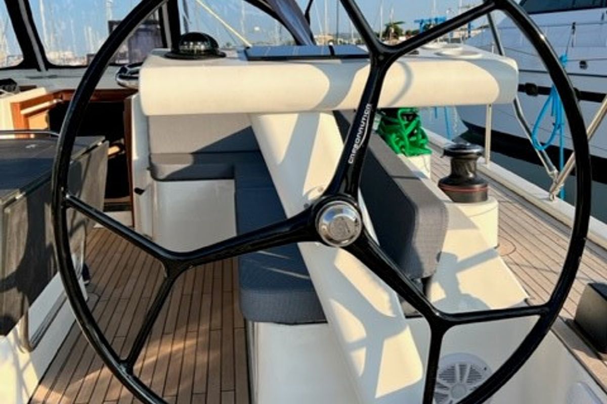 Cockpit of Sofia Blu, a D&D Kufner 54 Exclusive sailboat at Salerno, Italy