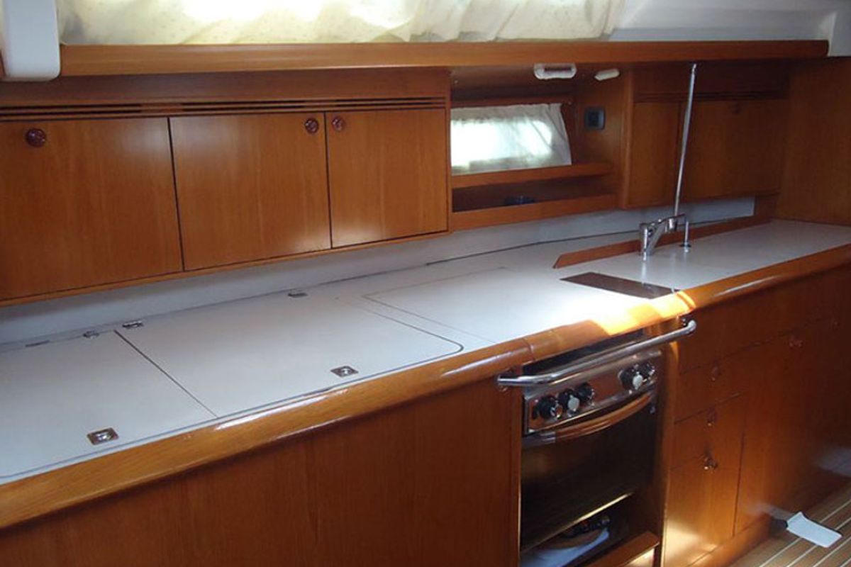 Galley of Mondox, a Jeanneau Sun Odyssey 45 sailboat at Fezzano, Italy