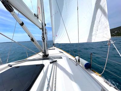 Deck of Elysium, a Elan Impression 45 sailboat at Zadar, Croatia