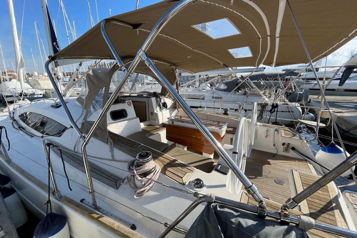 Exterior view of Elysium, a Elan Impression 45 sailboat at Zadar, Croatia