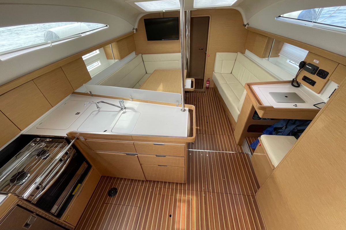 Salon of Elysium, a Elan Impression 45 sailboat at Zadar, Croatia