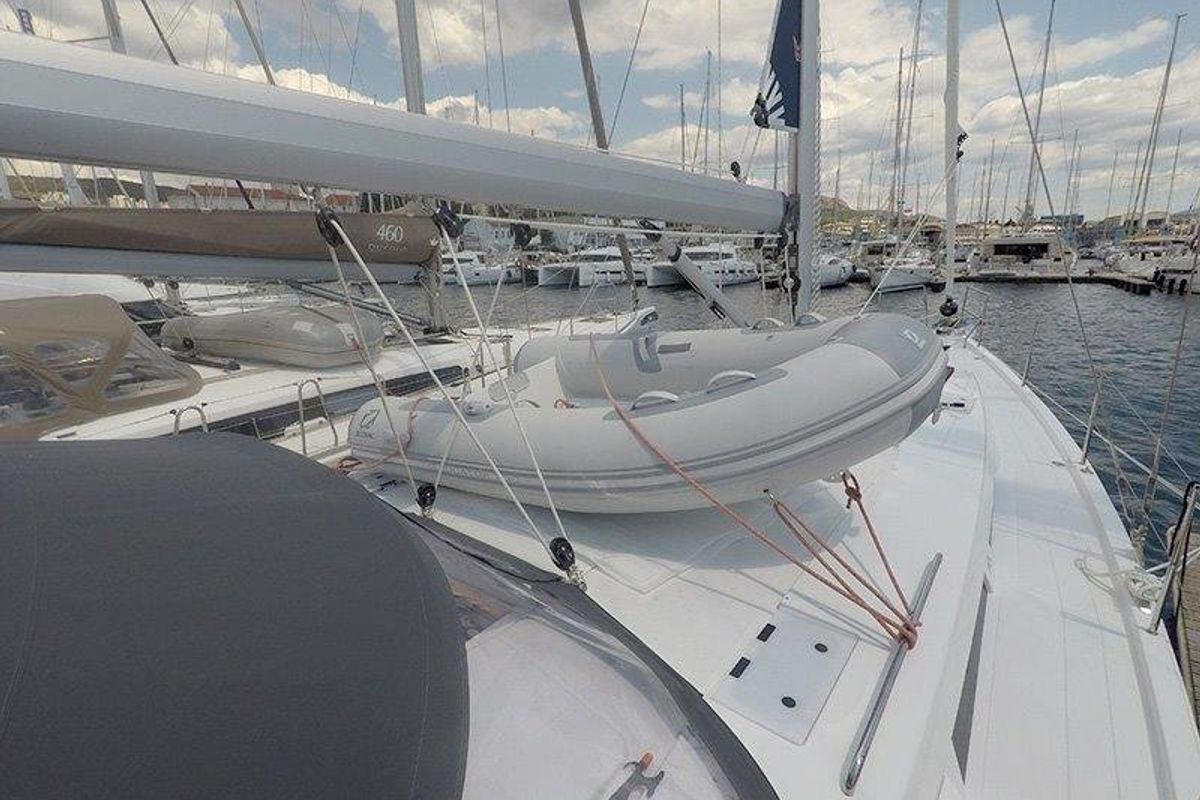 Deck of Podatok Too, a Hanse Yachts Hanse 458 sailboat at Grad Šibenik, Croatia