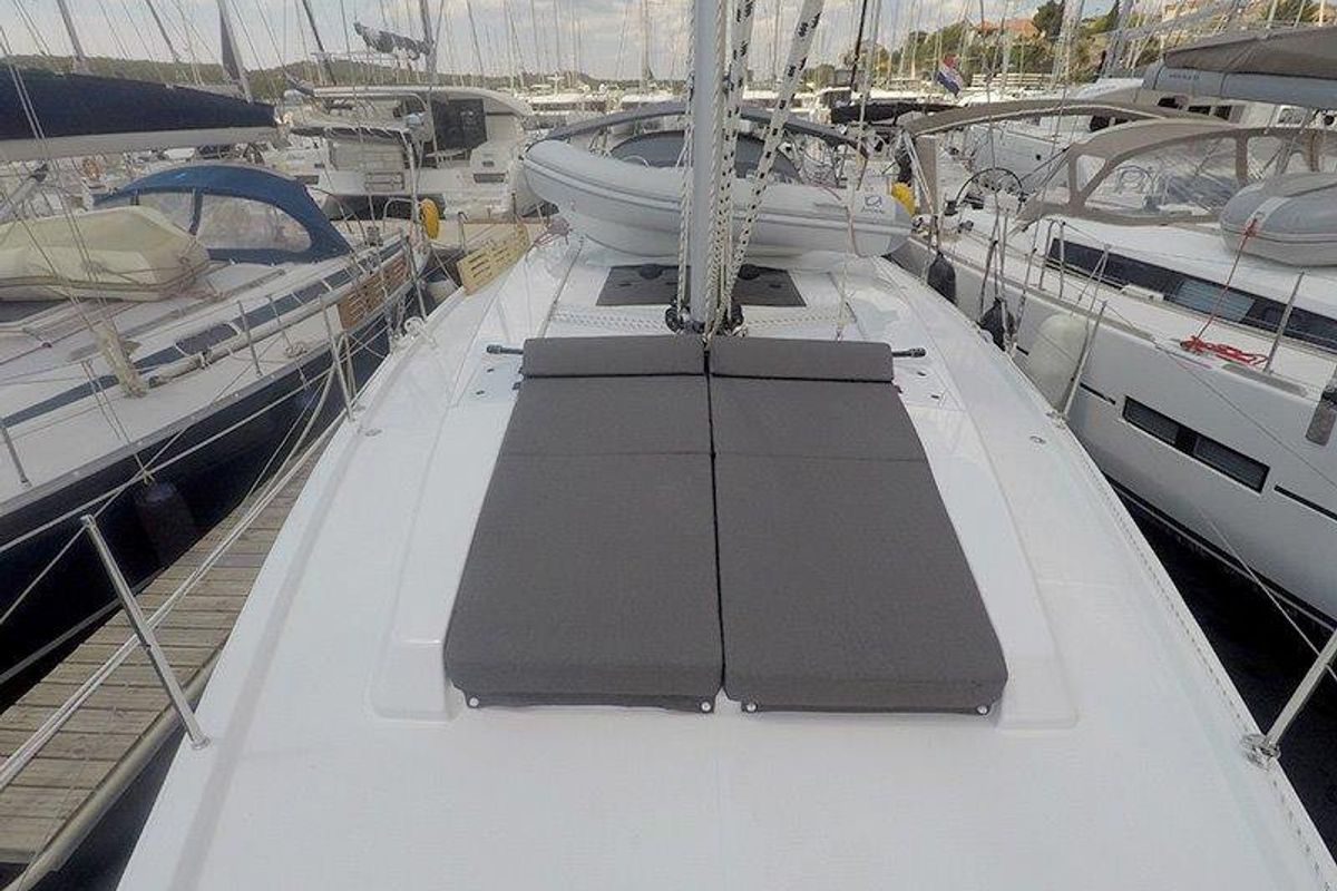 Deck of Podatok Too, a Hanse Yachts Hanse 458 sailboat at Grad Šibenik, Croatia