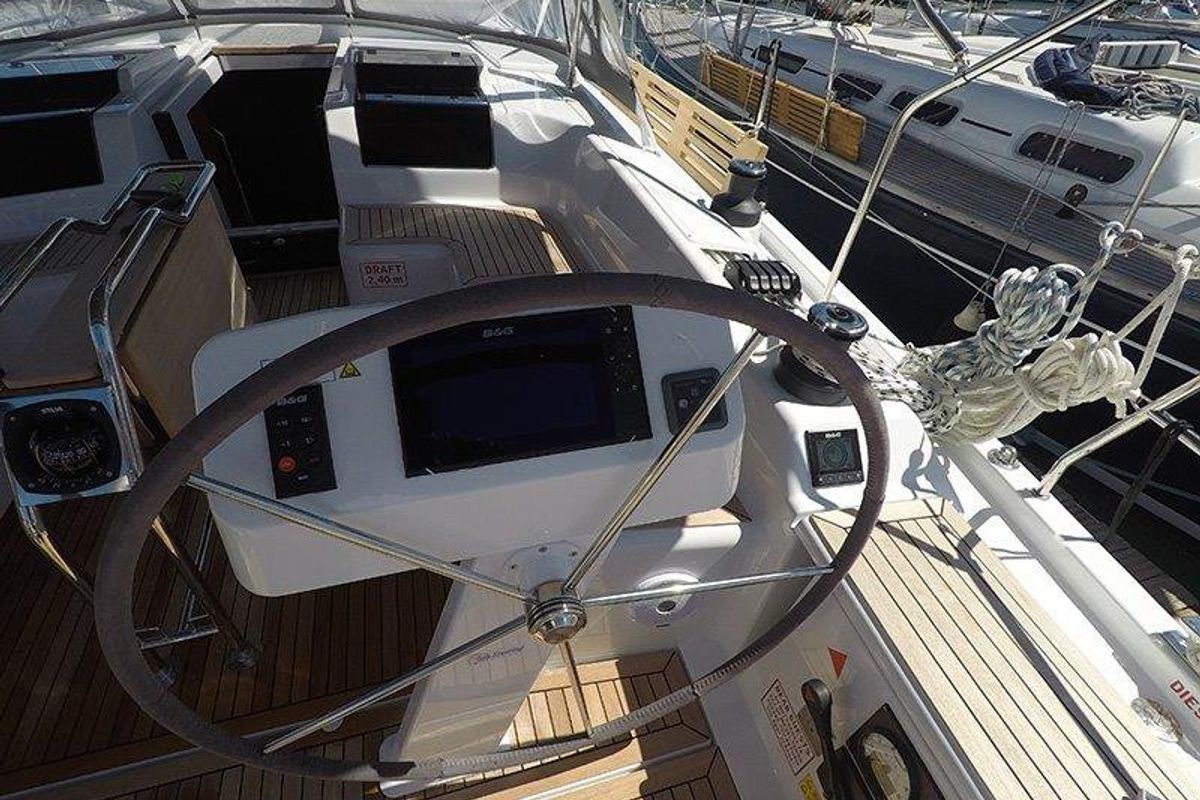 Cockpit of Podatok Too, a Hanse Yachts Hanse 458 sailboat at Grad Šibenik, Croatia
