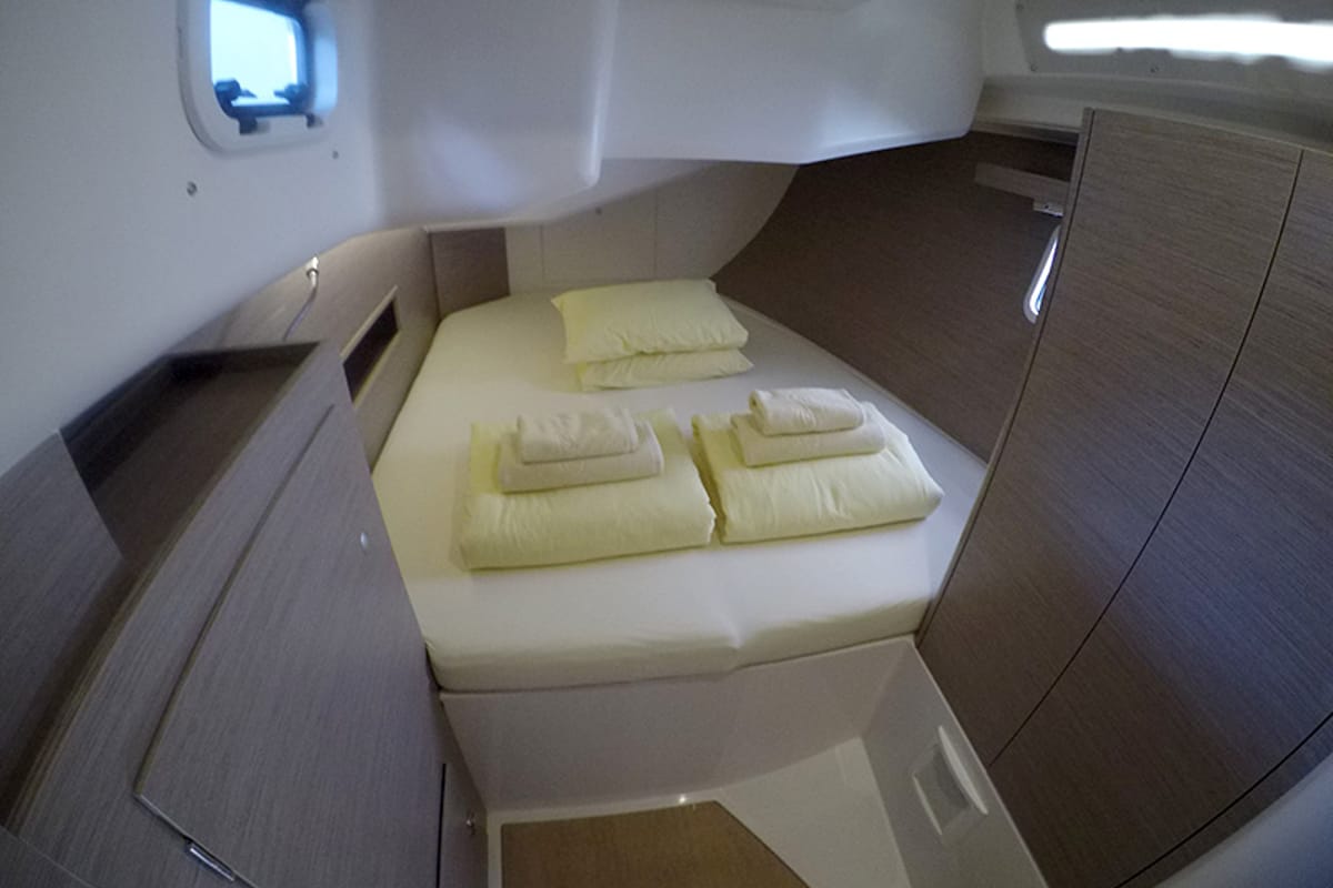 Cabin on Podatok Too, a Hanse Yachts Hanse 458 sailboat at Grad Šibenik, Croatia
