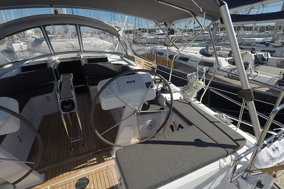 Cockpit of Podatok Too, a Hanse Yachts Hanse 458 sailboat at Grad Šibenik, Croatia