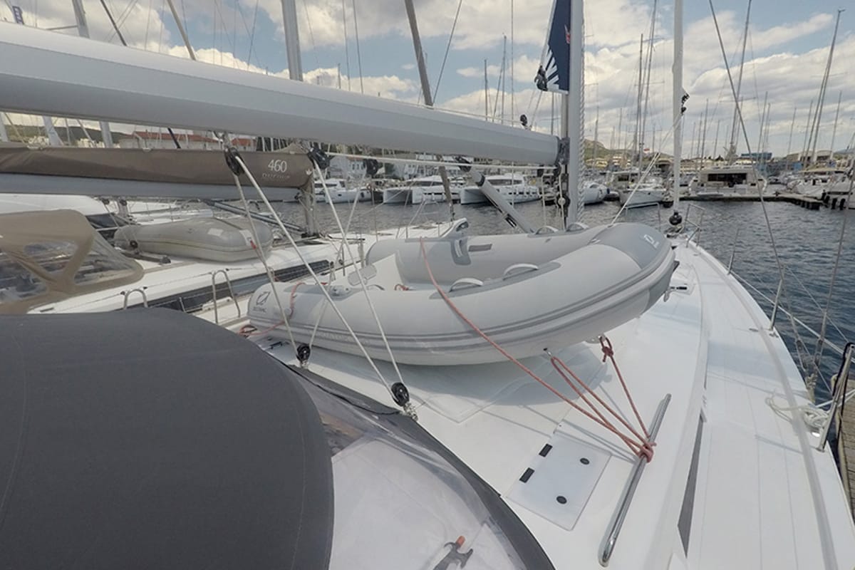 Deck of Podatok Too, a Hanse Yachts Hanse 458 sailboat at Grad Šibenik, Croatia