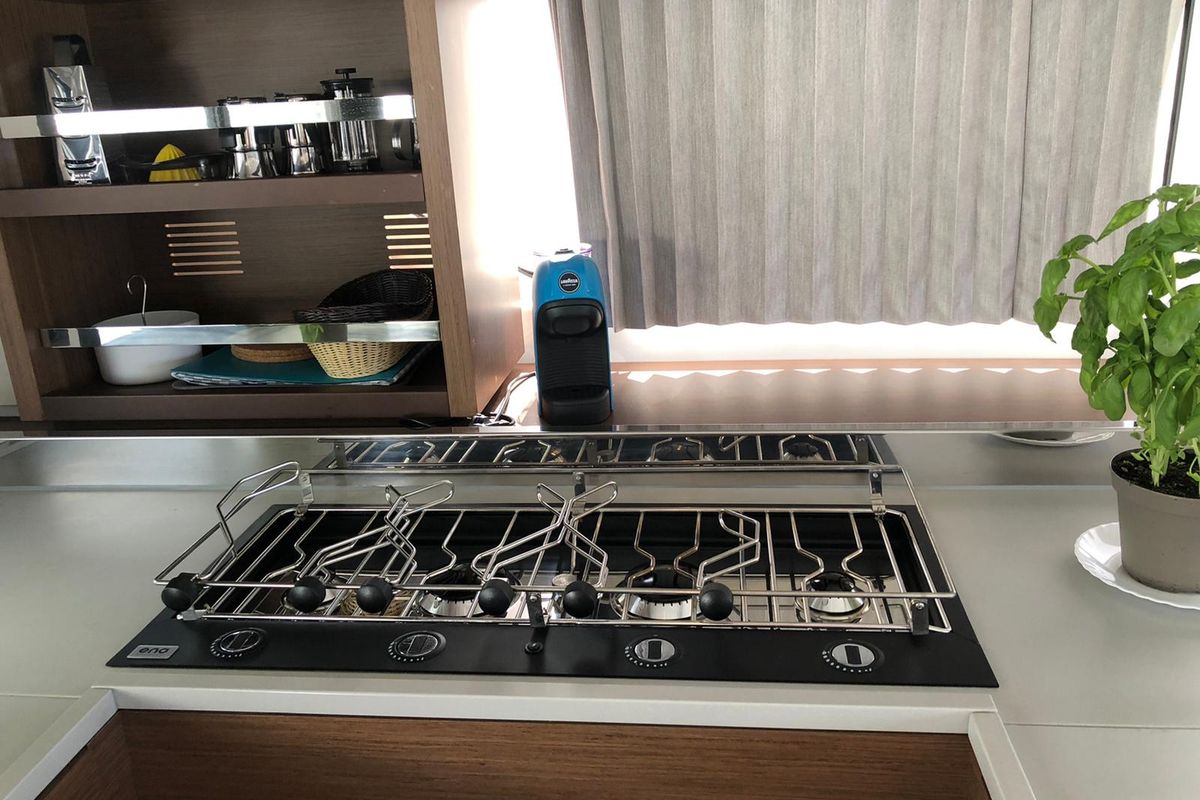Galley of Oriana, a Lagoon 46 Fly catamaran at Capo d'Orlando, Italy