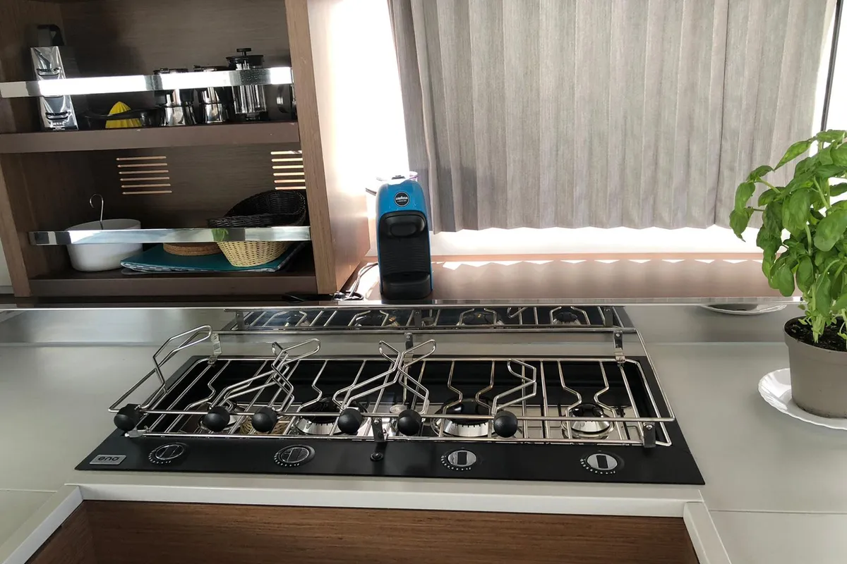 Galley of Oriana, a Lagoon 46 Fly catamaran at Capo d'Orlando, Italy
