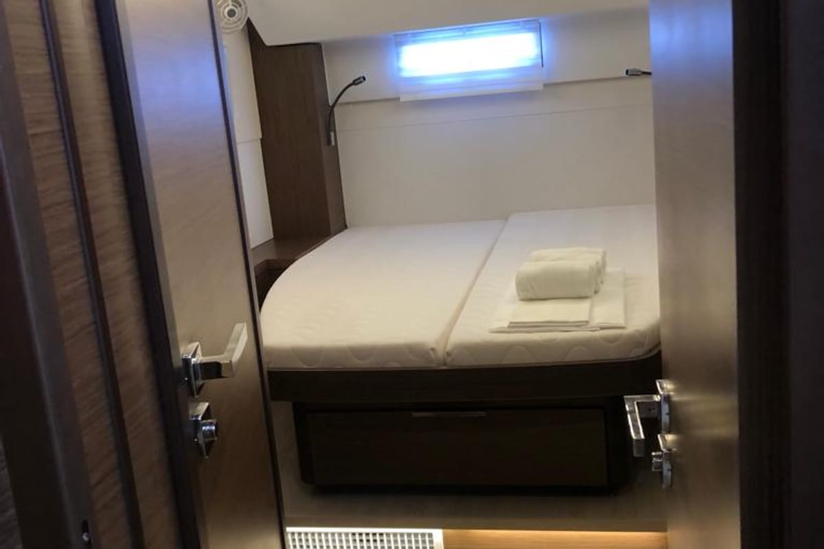 Cabin on Oriana, a Lagoon 46 Fly catamaran at Capo d'Orlando, Italy