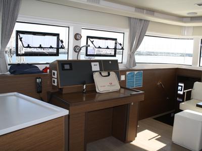 Salon of Cala Luna , a Lagoon 52F catamaran at Figari/Golfo Aranci, Italy