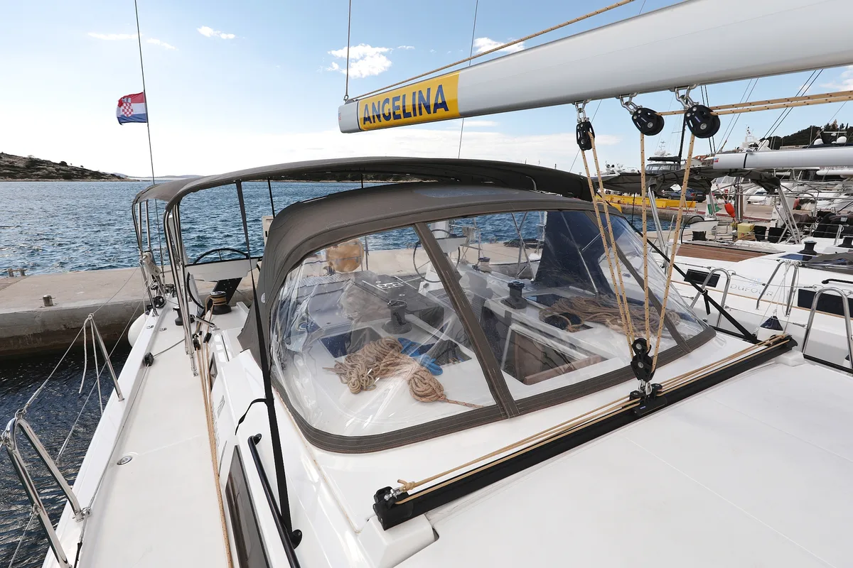 Deck of Rock & Roll, a Dufour 470 sailboat at Primošten, Croatia