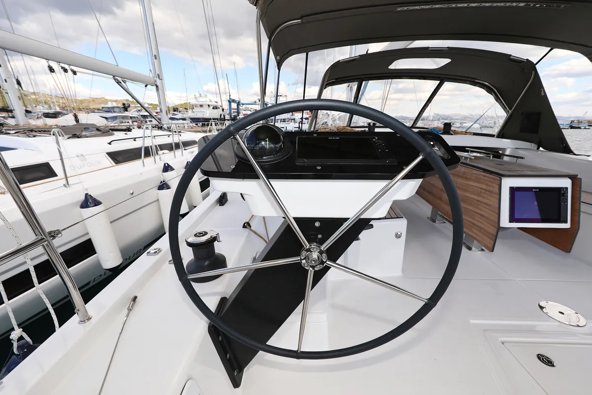 Cockpit of Rock & Roll, a Dufour 470 sailboat at Primošten, Croatia