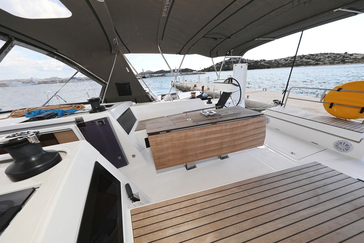 Deck of Rock & Roll, a Dufour 470 sailboat at Primošten, Croatia
