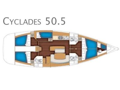 Floor plan of Galeodea, a Beneteau Cyclades 50.5 sailboat at Tonnarella, Italy