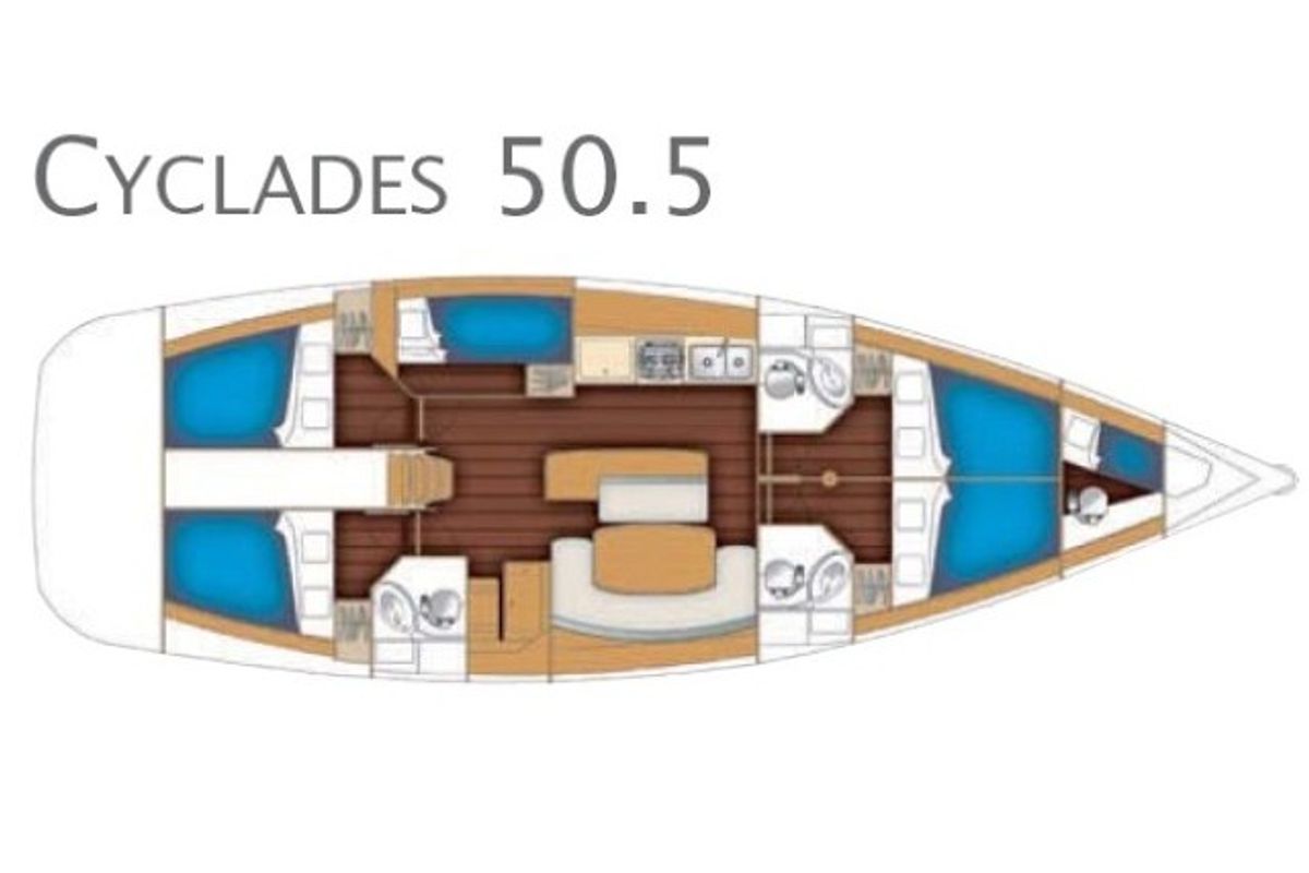 Floor plan of Galeodea, a Beneteau Cyclades 50.5 sailboat at Tonnarella, Italy