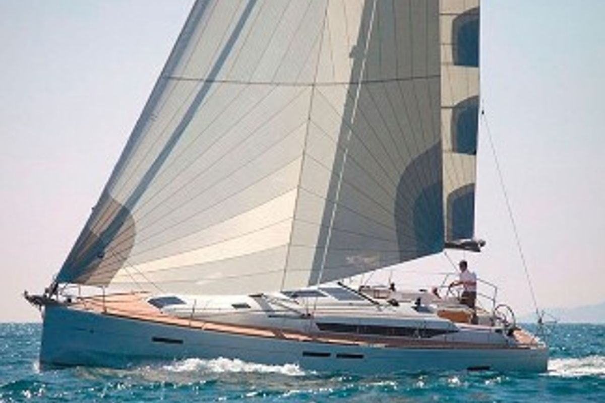 Exterior view of Sea and Sky, a Jeanneau Sun Odyssey 439 sailboat at Municipal Unit of Lefkada, Greece
