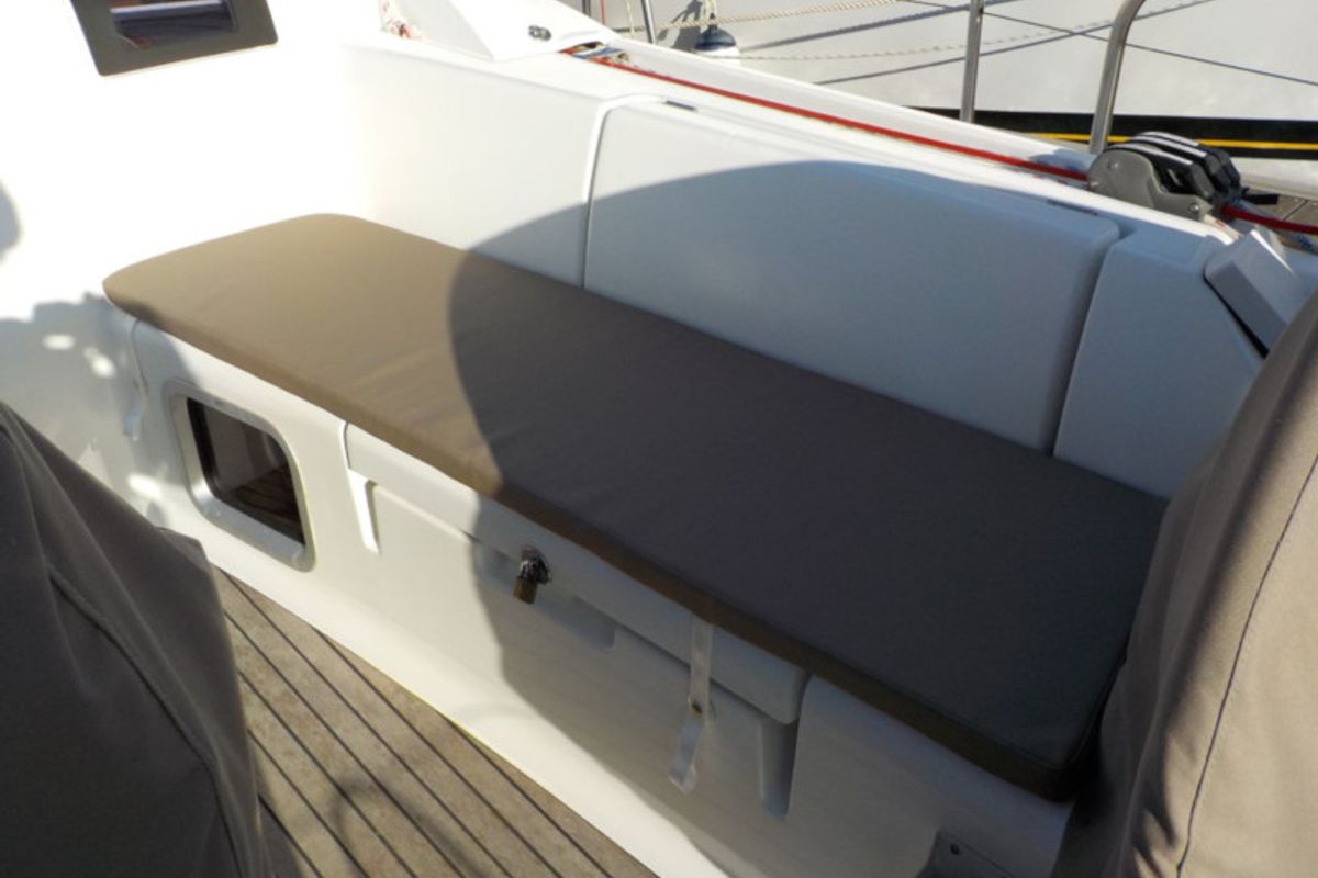 Deck of Sea and Sky, a Jeanneau Sun Odyssey 439 sailboat at Municipal Unit of Lefkada, Greece
