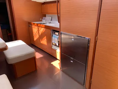 Galley of Fish N`Chips, a Dufour 460 Grand Large sailboat at Lavreotiki Municipal Unit, Greece