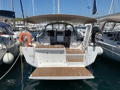 Cockpit of Fish N`Chips, a Dufour 460 Grand Large sailboat at Lavreotiki Municipal Unit, Greece