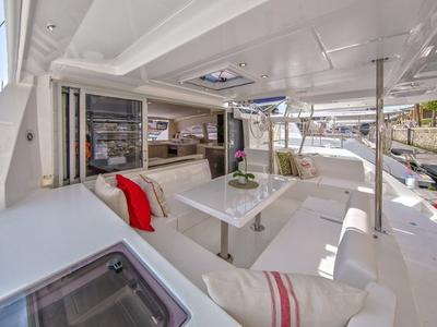 Deck of Sunsail 404 Classic, a Leopard 40 catamaran at Dubrovnik, Croatia