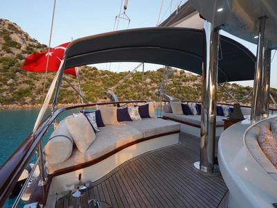 Deck of Prenses Esila, a Gulet Gulet gulet at Marmaris, Turkey