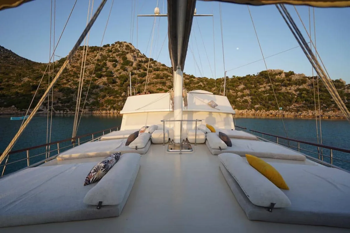Deck of Prenses Esila, a Gulet Gulet gulet at Marmaris, Turkey