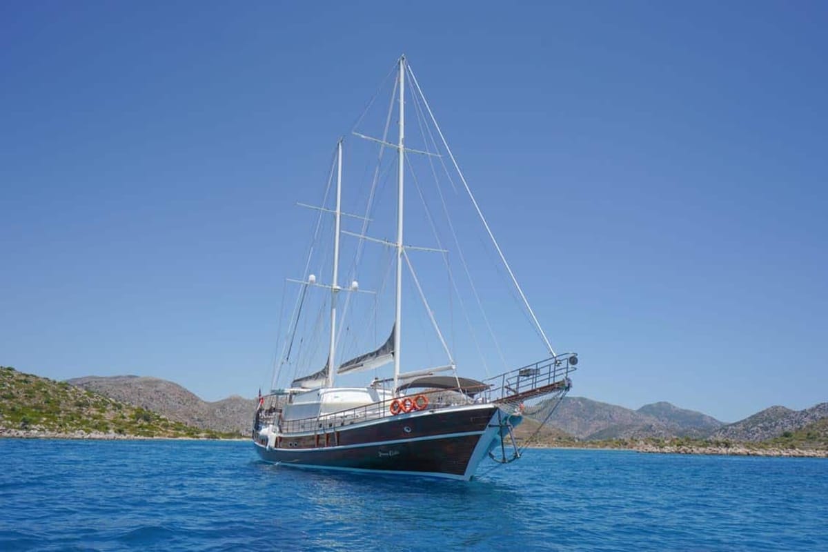 Exterior view of Prenses Esila, a Gulet Gulet gulet at Marmaris, Turkey