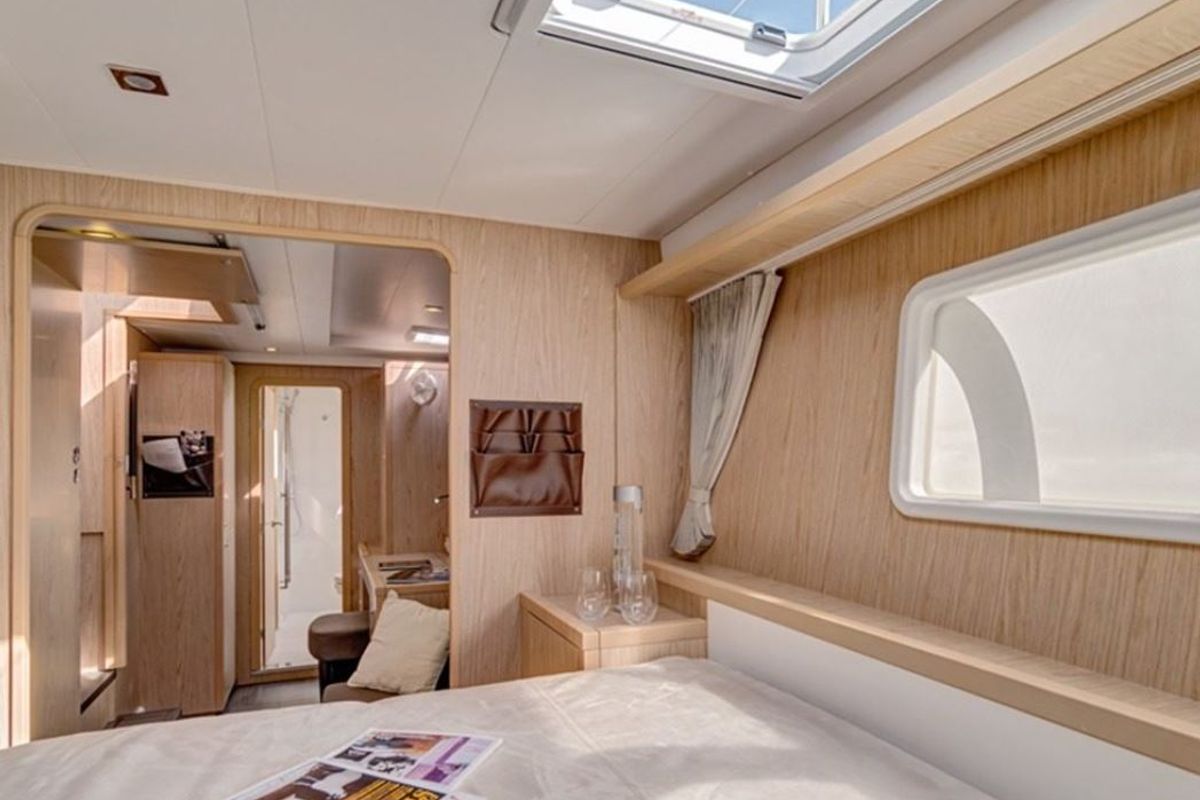 Cabin on Orion VIII, a Lagoon 400 S2 catamaran at Skiathos, Greece