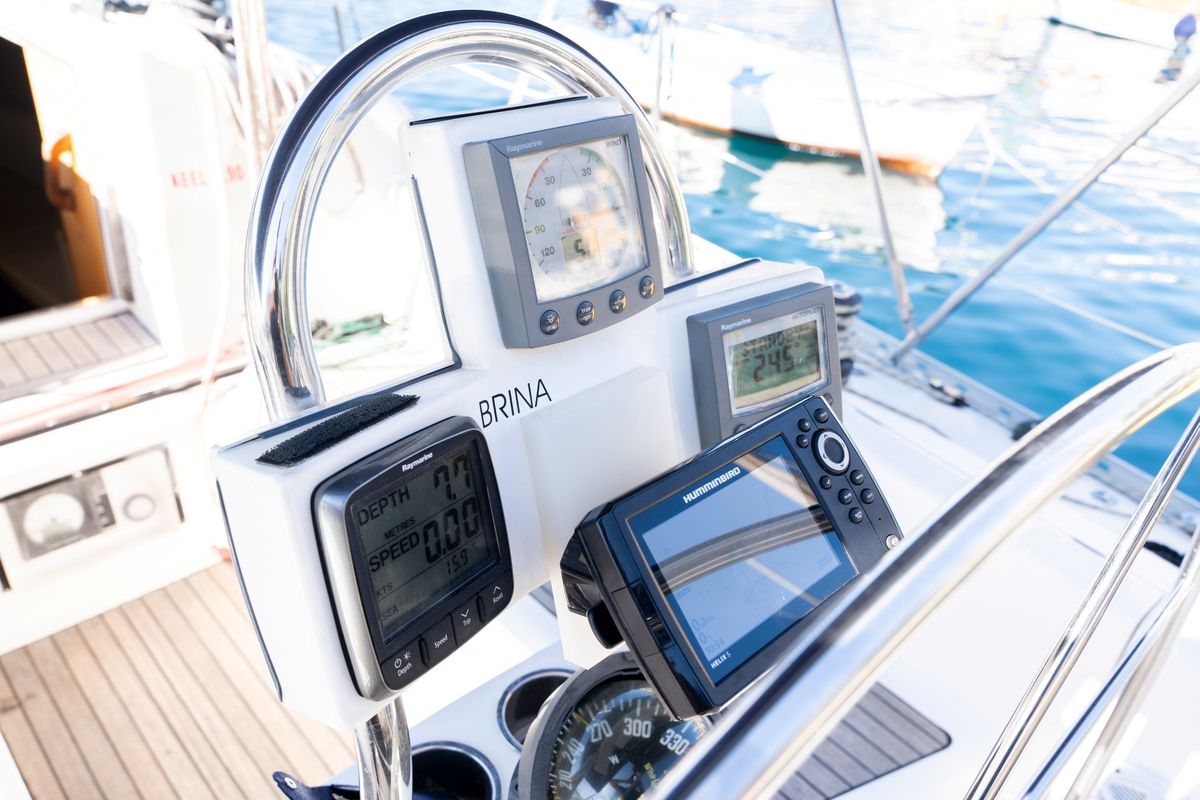 Cockpit of Brina, a Elan 333 sailboat at Grad Labin, Croatia