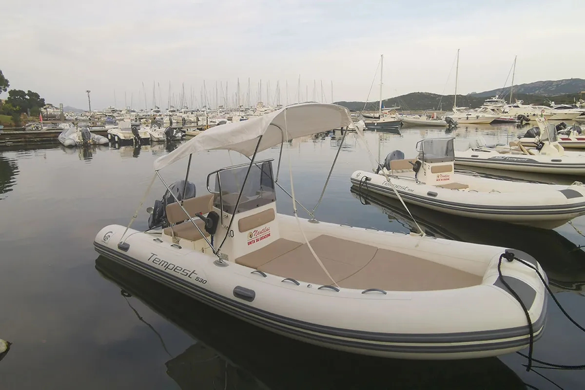 Exterior view of n. 9, a Capelli Tempest 530 rib at Cannigione, Italy