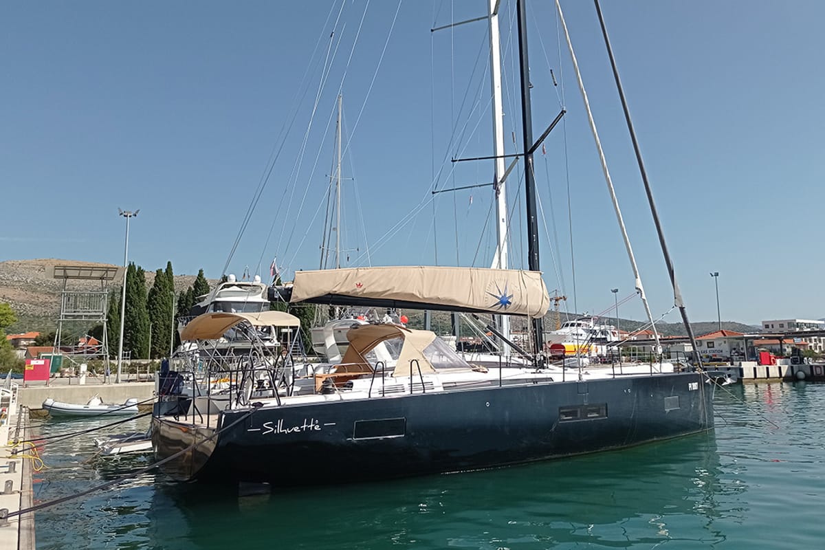 Exterior view of Silhuette, a Beneteau First 53 sailboat at Primošten, Croatia
