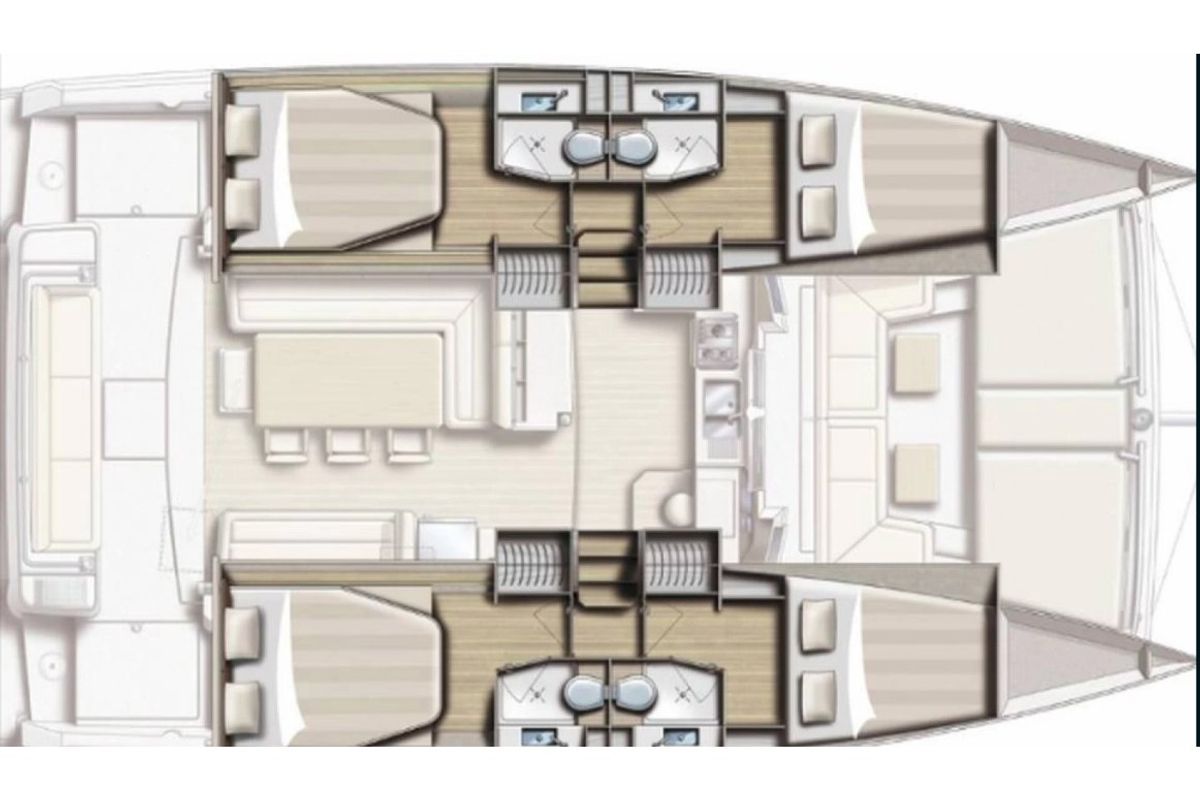 Floor plan of BlueRay, a Bali 4.1 catamaran at Port Elizabeth, Saint Vincent and the Grenadines