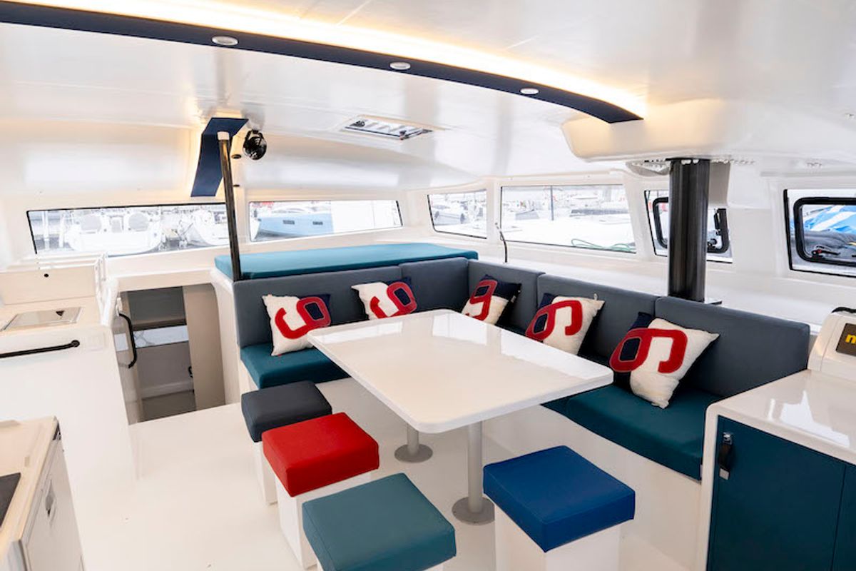 Salon of Avel Vaez, a Marsaudon Composites ORC 57 catamaran at Alameda, United States