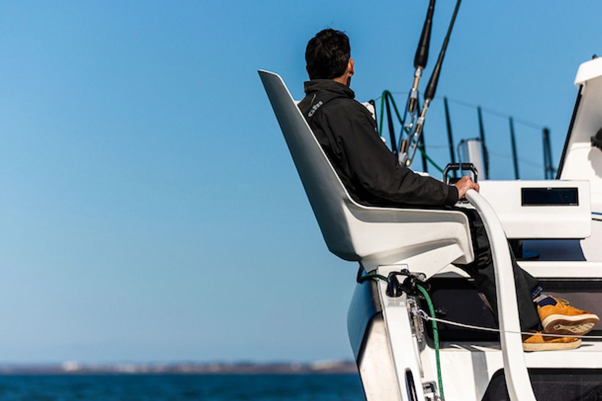 Cockpit of Avel Vaez, a Marsaudon Composites ORC 57 catamaran at Alameda, United States