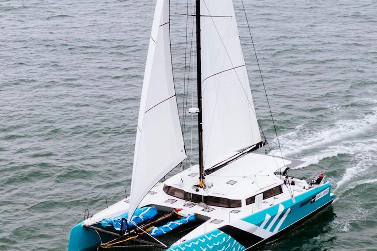 Exterior view of Avel Vaez, a Marsaudon Composites ORC 57 catamaran at Alameda, United States