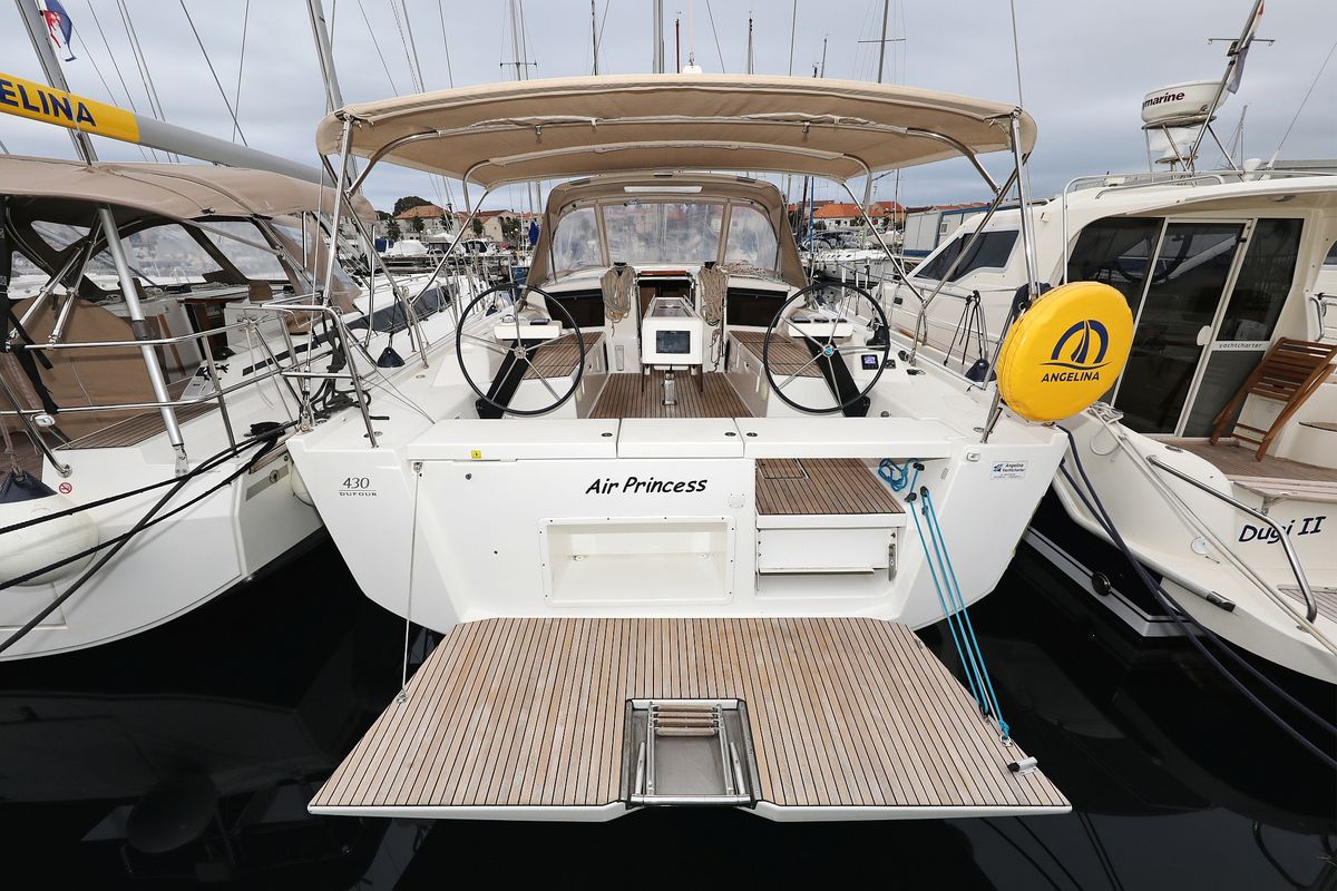 Exterior view of Air Princess, a Dufour 430 GL sailboat at Grad Biograd na Moru, Croatia