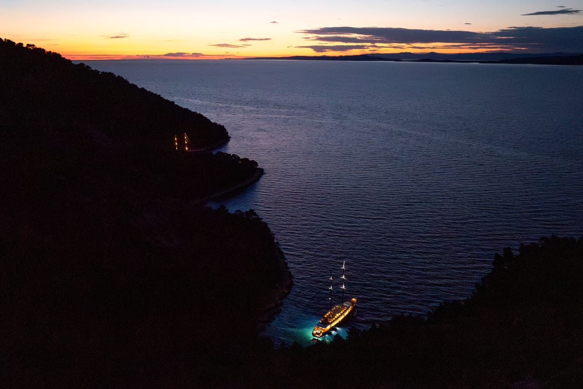 Exterior view of Dalmatino, a Gulet Luxury Sailing Yacht sailboat at Split, Croatia