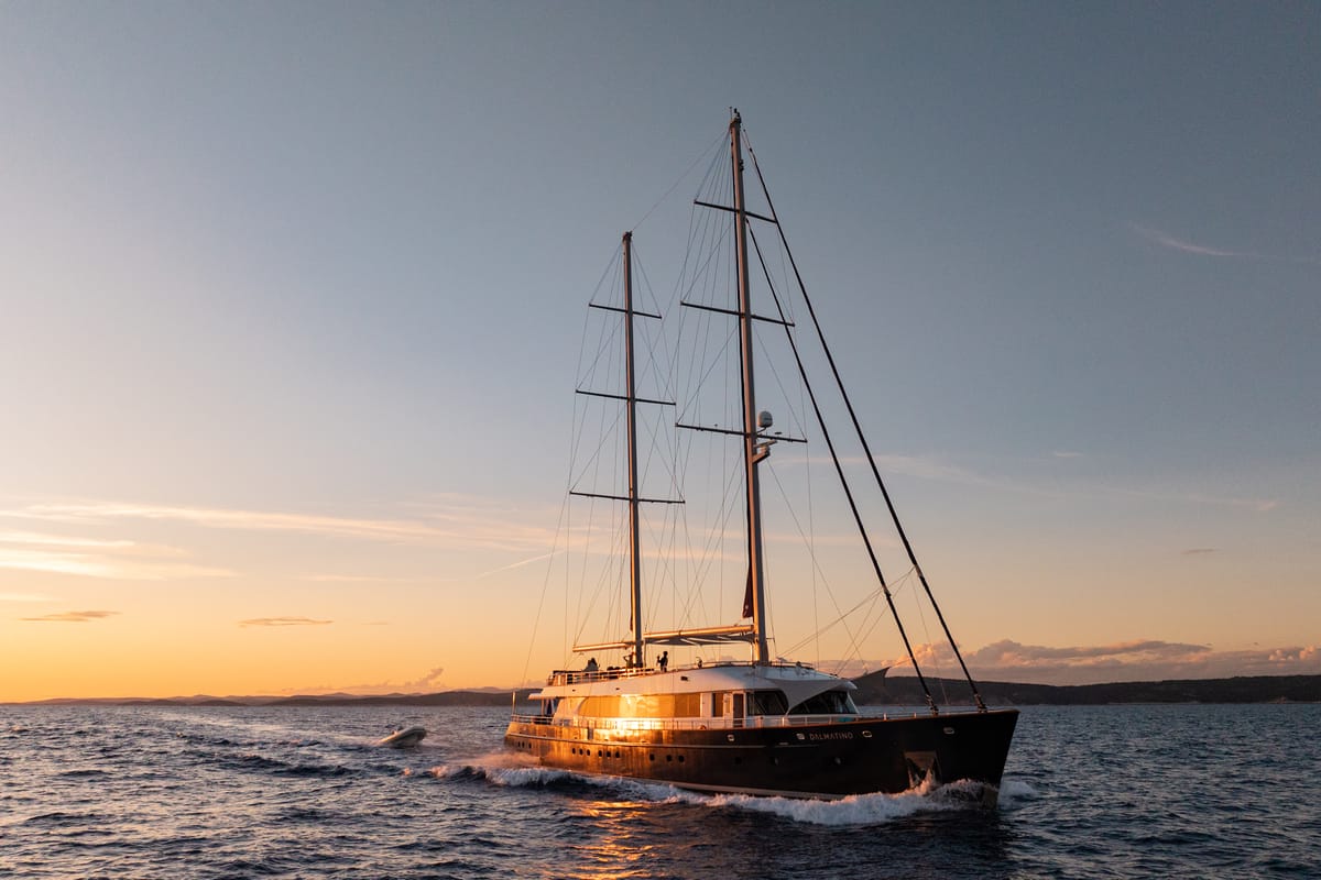 Exterior view of Dalmatino, a Gulet Luxury Sailing Yacht sailboat at Split, Croatia
