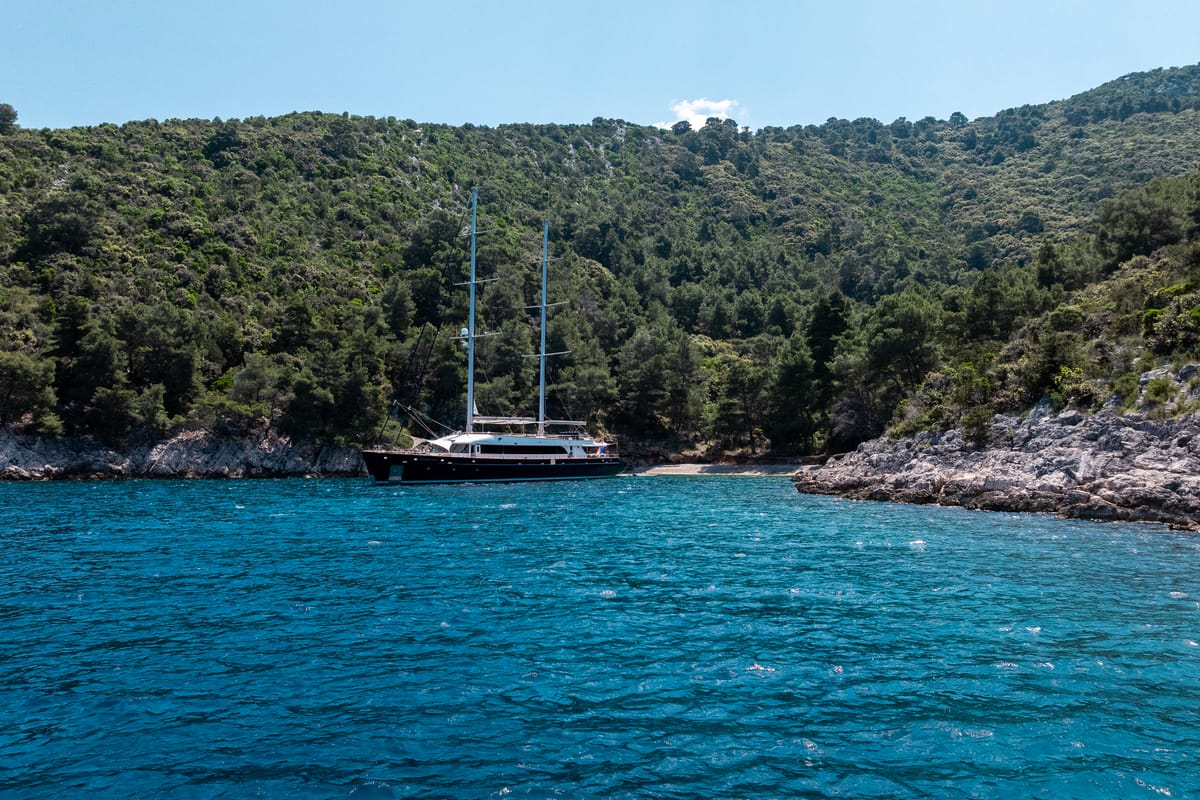 Exterior view of Dalmatino, a Gulet Luxury Sailing Yacht sailboat at Split, Croatia