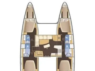 Floor plan of PirElli, a Lagoon 42 catamaran at Sant Antoni de Portmany, Spain