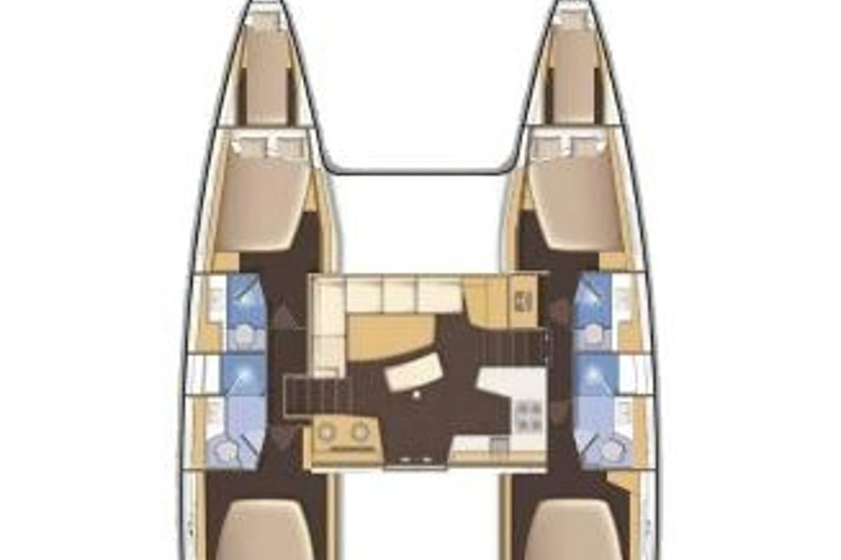 Floor plan of PirElli, a Lagoon 42 catamaran at Sant Antoni de Portmany, Spain