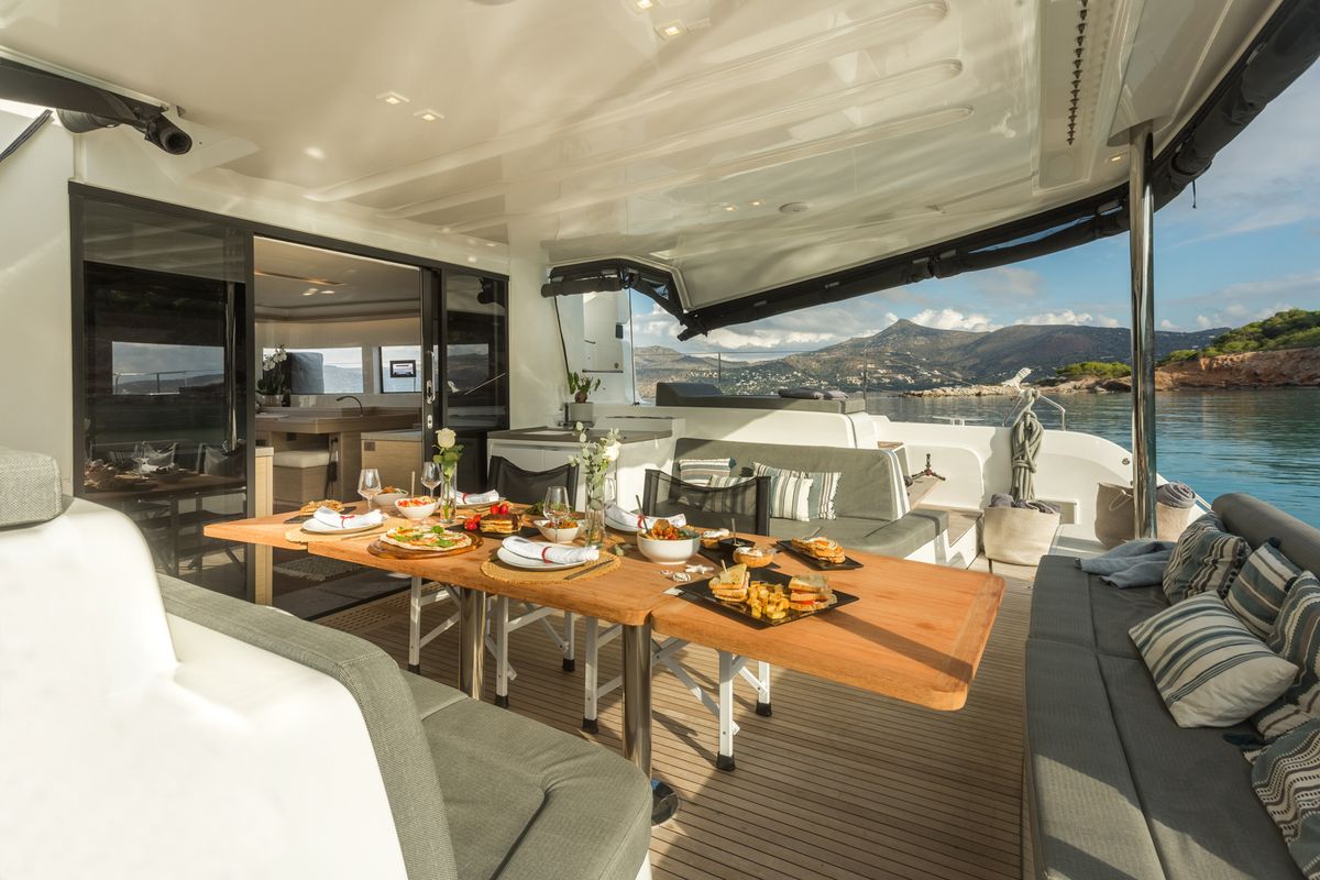 Deck of JEWEL, a Lagoon 51 catamaran at Athens, Greece