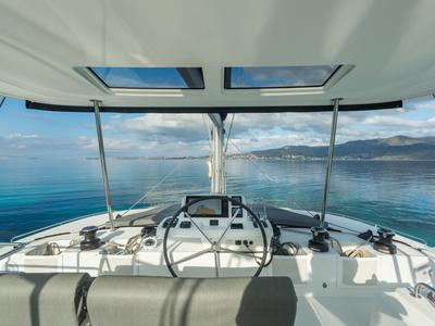Cockpit of JEWEL, a Lagoon 51 catamaran at Athens, Greece