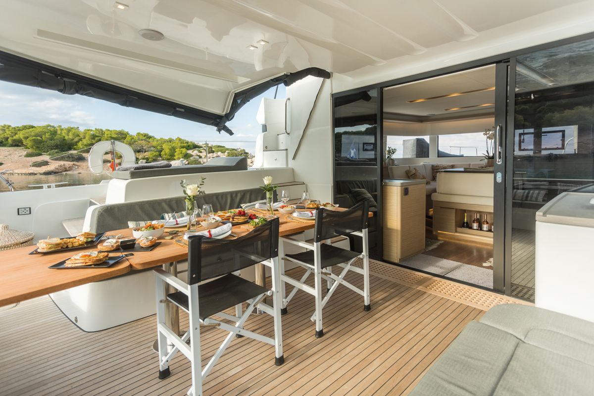 Deck of JEWEL, a Lagoon 51 catamaran at Athens, Greece