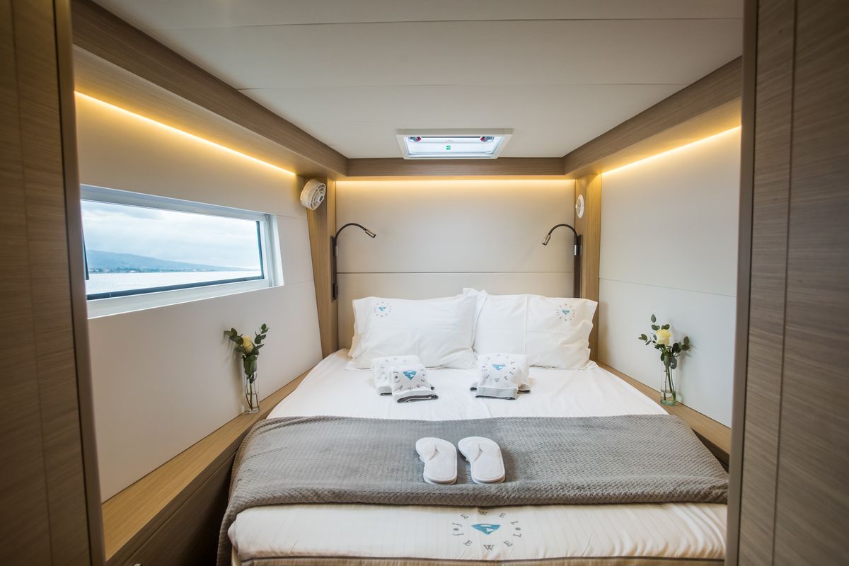 Cabin on JEWEL, a Lagoon 51 catamaran at Athens, Greece