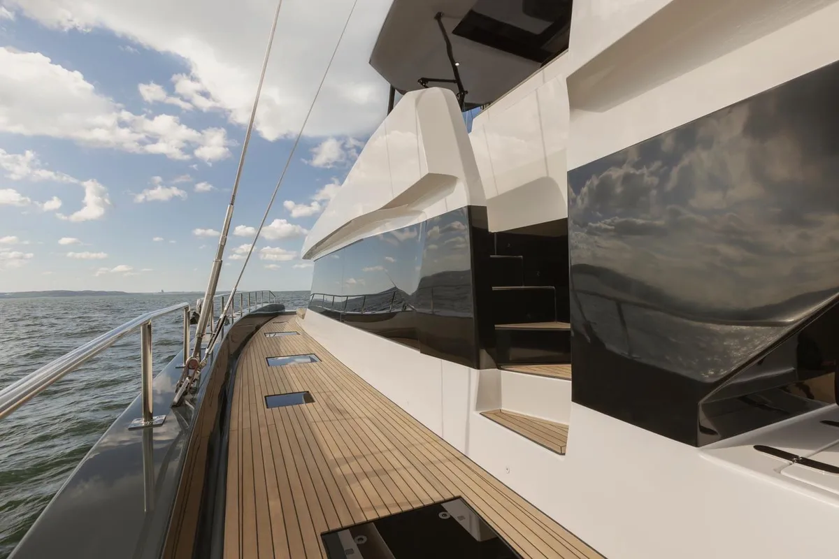 Deck of Moonlight, a Gulet Moon Sail 60 catamaran at Lavreotiki Municipal Unit, Greece