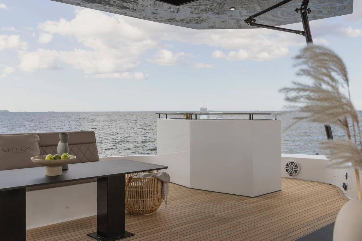 Deck of Moonlight, a Gulet Moon Sail 60 catamaran at Lavreotiki Municipal Unit, Greece