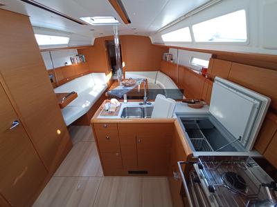 Galley of Fearless, a Jeanneau Sun Odyssey 379 sailboat at Municipal Unit of Lefkada, Greece